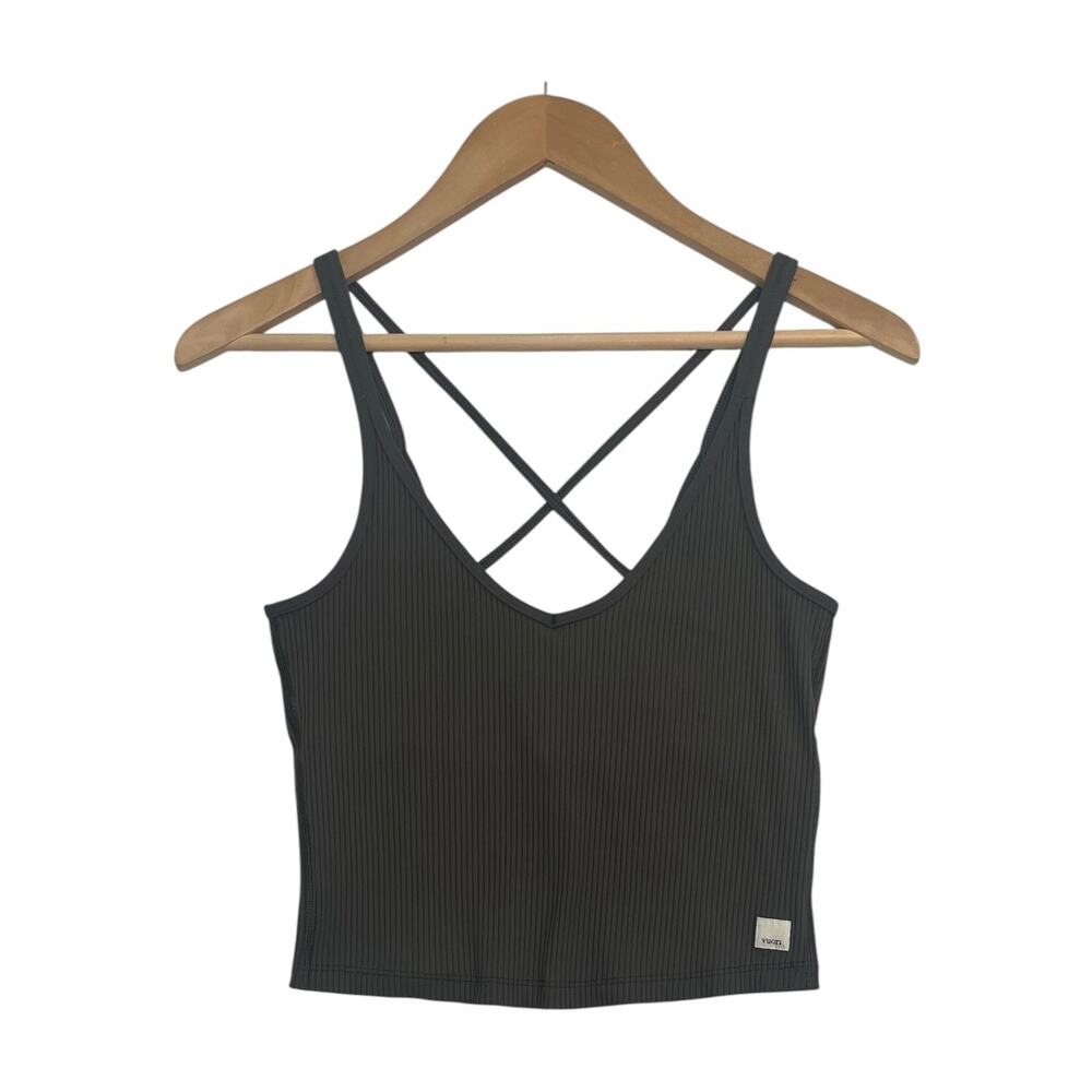 Vuori Tank Top Womens Small Green Olive Ribbed Strappy Crop Yoga Athleisure Gym